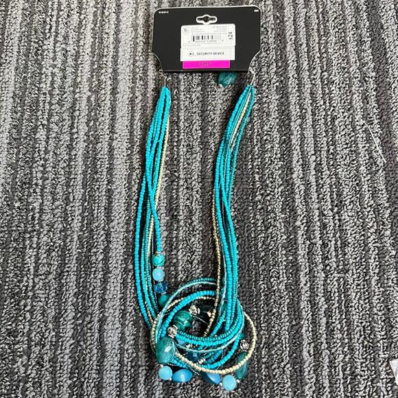 Mixit blue and silver layered beaded necklace and earring set - Picture 6 of 7